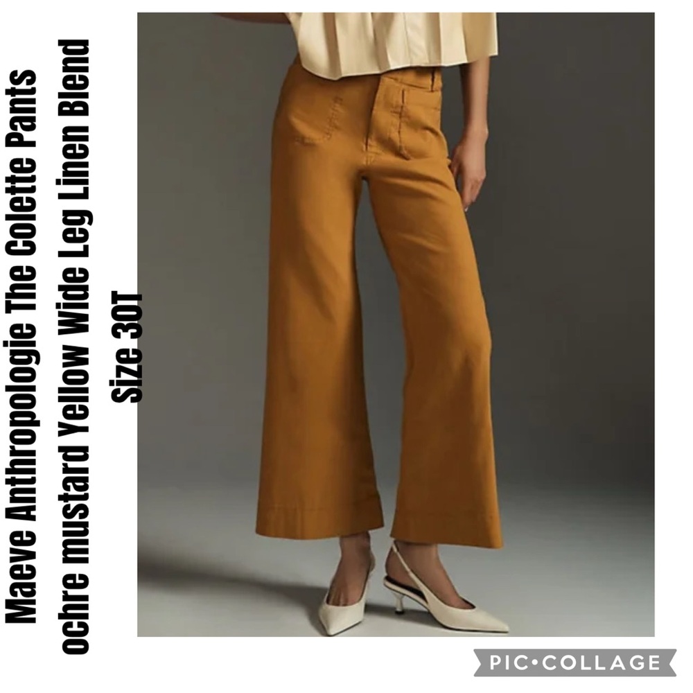 Maeve Anthropologie The Colette Pants Wide Leg Linen Blend 30T
